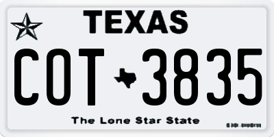TX license plate COT3835