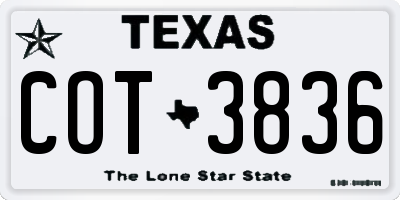 TX license plate COT3836