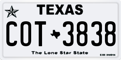 TX license plate COT3838