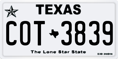 TX license plate COT3839