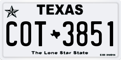 TX license plate COT3851