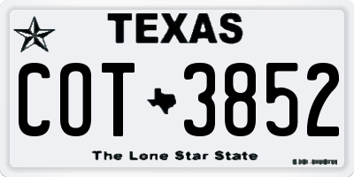 TX license plate COT3852