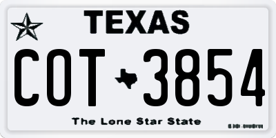 TX license plate COT3854