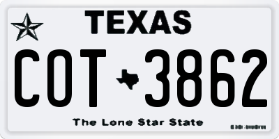 TX license plate COT3862