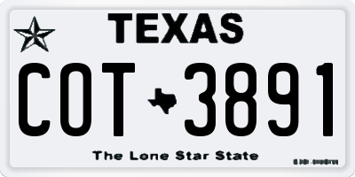 TX license plate COT3891