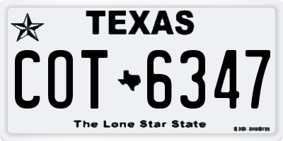 TX license plate COT6347