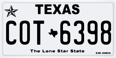TX license plate COT6398