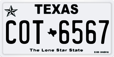 TX license plate COT6567
