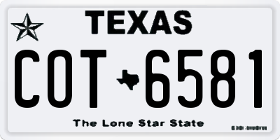 TX license plate COT6581