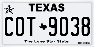 TX license plate COT9038