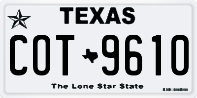TX license plate COT9610
