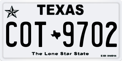 TX license plate COT9702