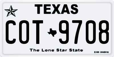 TX license plate COT9708