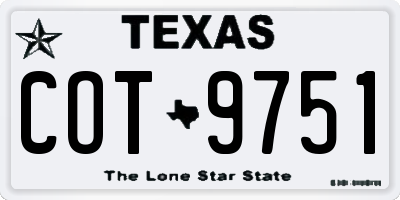 TX license plate COT9751