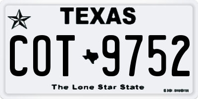 TX license plate COT9752