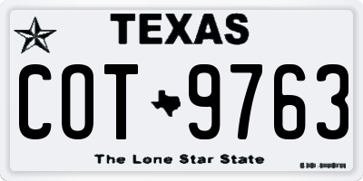 TX license plate COT9763
