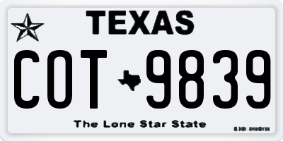 TX license plate COT9839