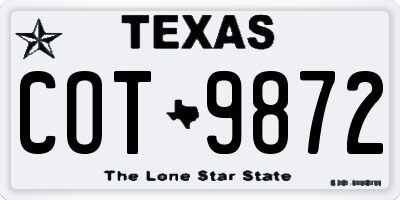TX license plate COT9872