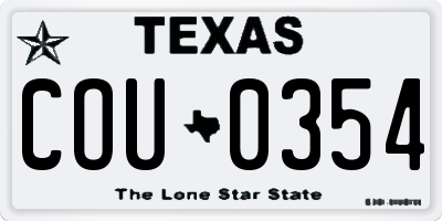 TX license plate COU0354