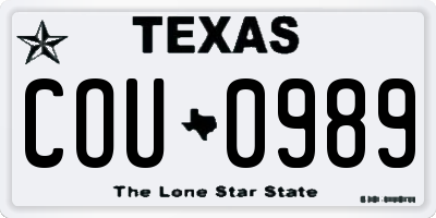 TX license plate COU0989