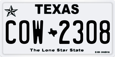 TX license plate COW2308