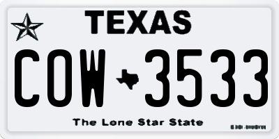 TX license plate COW3533