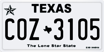 TX license plate COZ3105