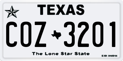 TX license plate COZ3201