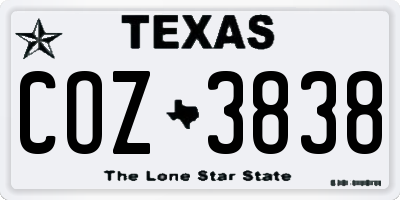 TX license plate COZ3838