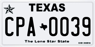 TX license plate CPA0039