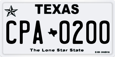 TX license plate CPA0200