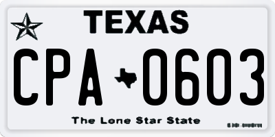 TX license plate CPA0603