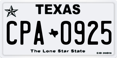 TX license plate CPA0925
