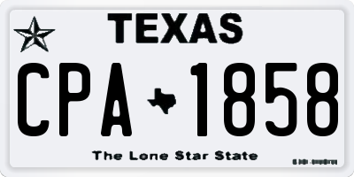 TX license plate CPA1858