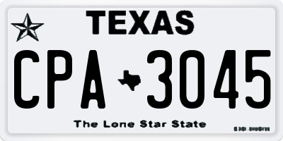 TX license plate CPA3045