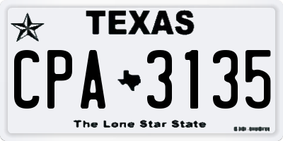 TX license plate CPA3135