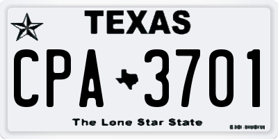 TX license plate CPA3701