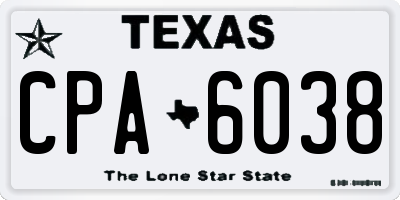 TX license plate CPA6038