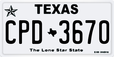 TX license plate CPD3670