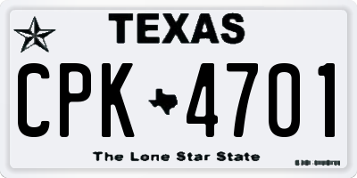 TX license plate CPK4701