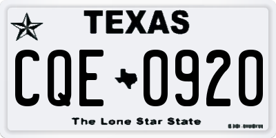 TX license plate CQE0920