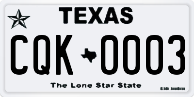 TX license plate CQK0003