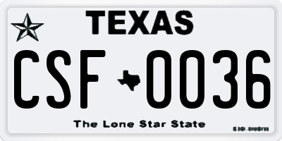TX license plate CSF0036