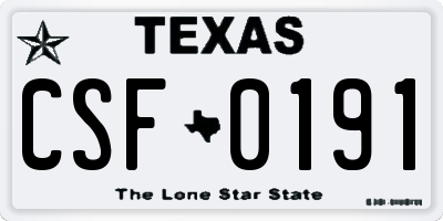 TX license plate CSF0191