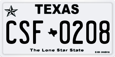 TX license plate CSF0208