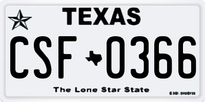 TX license plate CSF0366