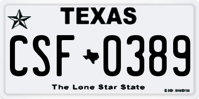TX license plate CSF0389