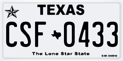 TX license plate CSF0433