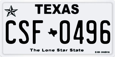 TX license plate CSF0496