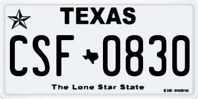 TX license plate CSF0830